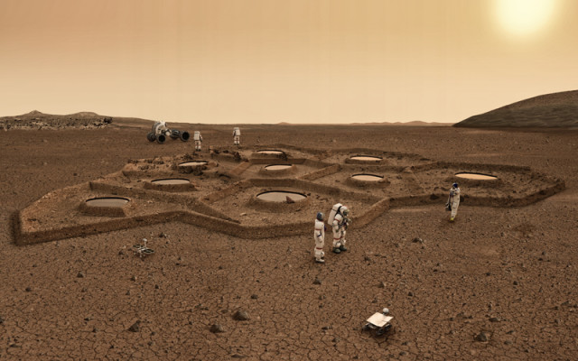 Une colonie souterraine martienne vue de la surface 
